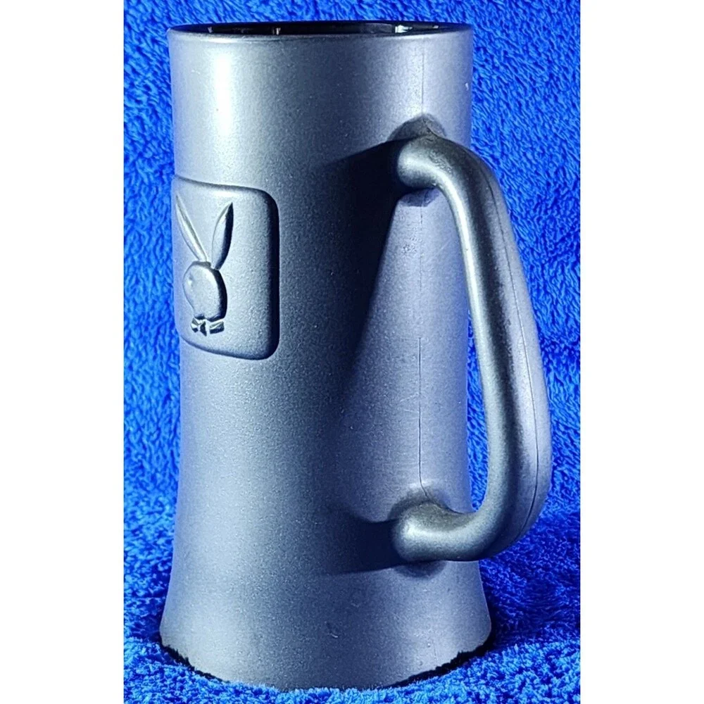 Vintage “PLAYBOY CLUB” Gunmetal Glass Beer Stein Mug Cup Embossed Bunny Logo